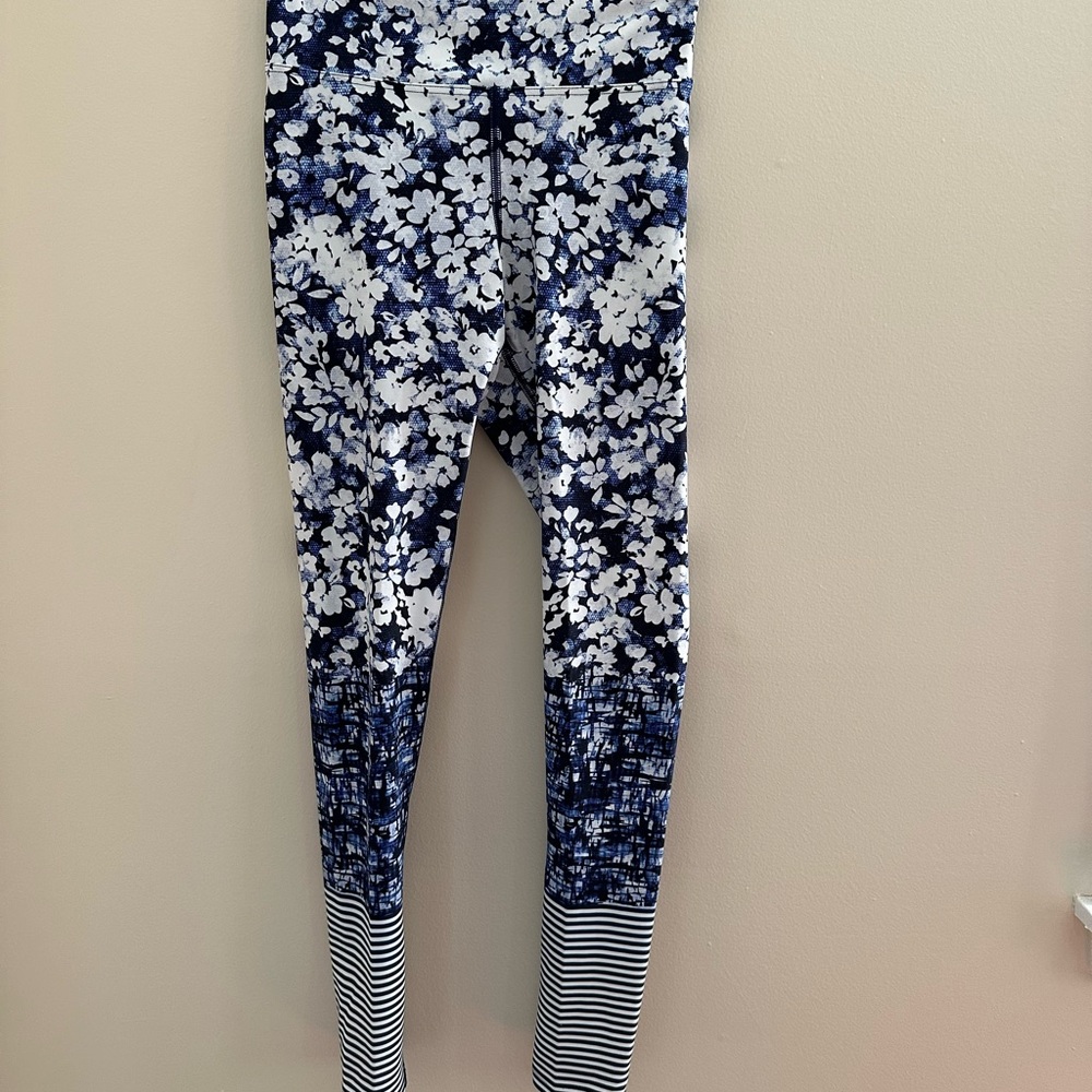 Dharma Bums Blue Floral and Striped Yoga Pants
